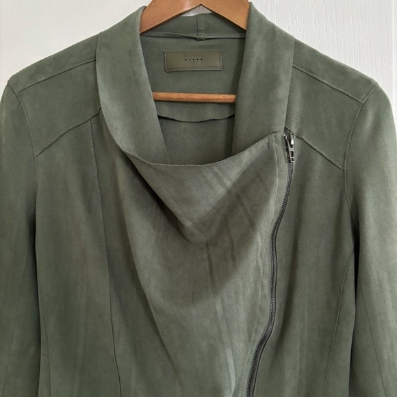 Blank NYC Jacket Faux Suede Draped Moto Green - Picture 3 of 8